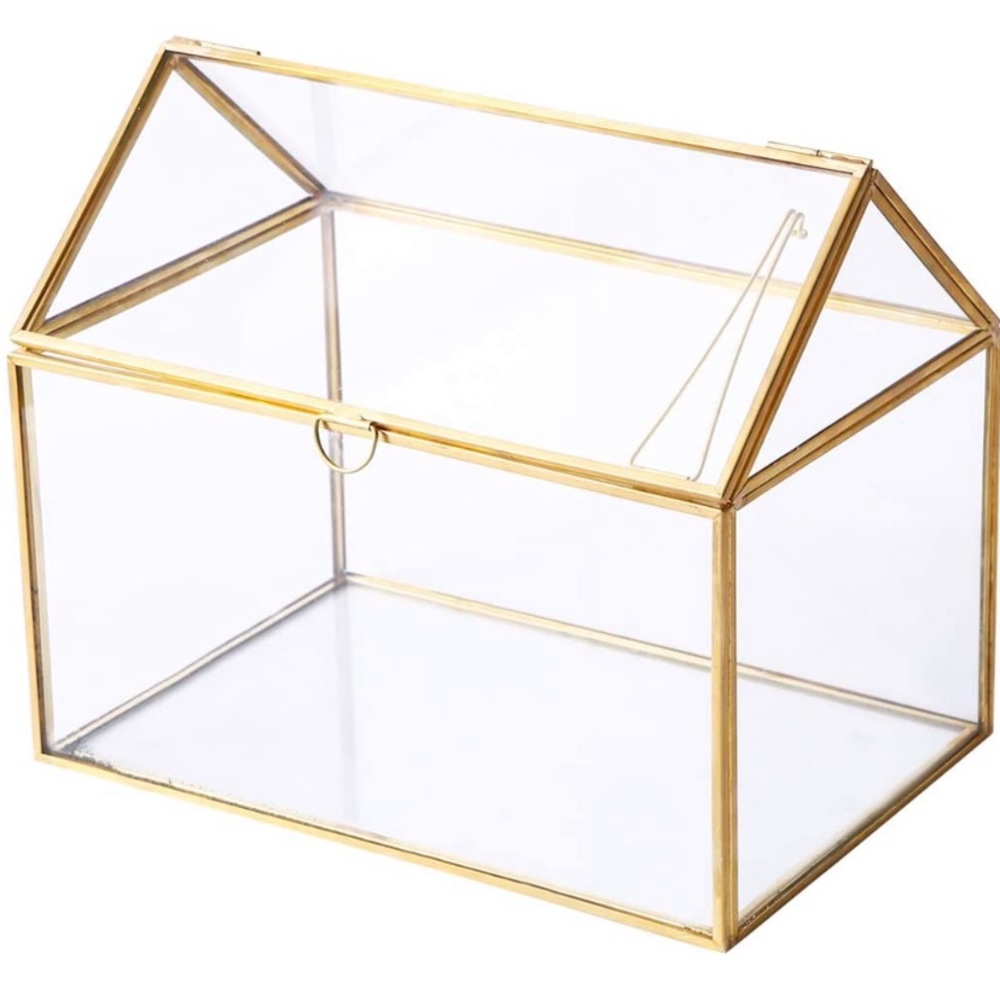 House Shape Glass Geometric Terrarium (Gold)